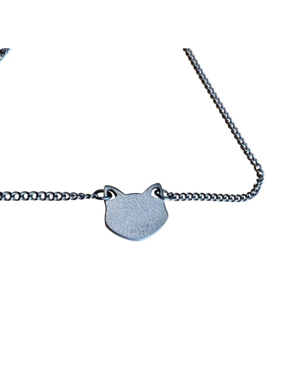 Amos Pewter Cat Ear Pendant Necklace Meow Silver Tone Fox Chain Clasp Closure - Picture 5 of 5